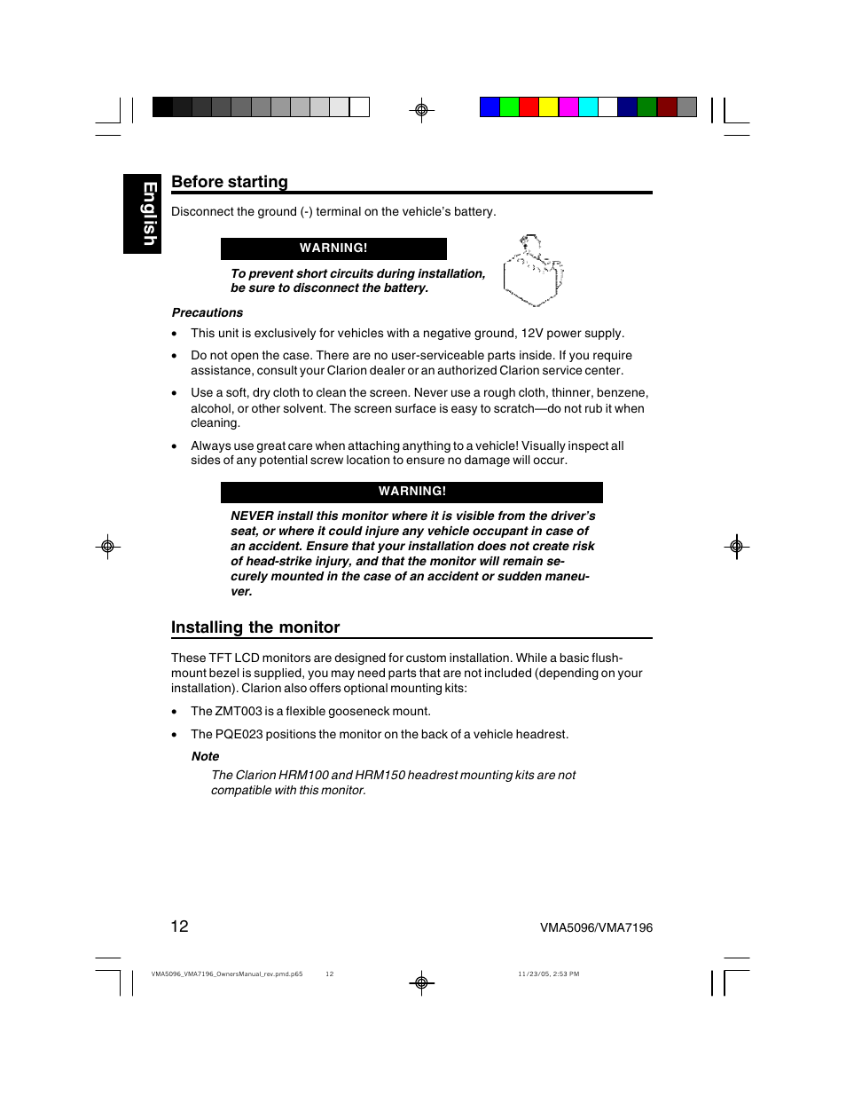 Eng li s h | Clarion VMA7196 User Manual | Page 12 / 20