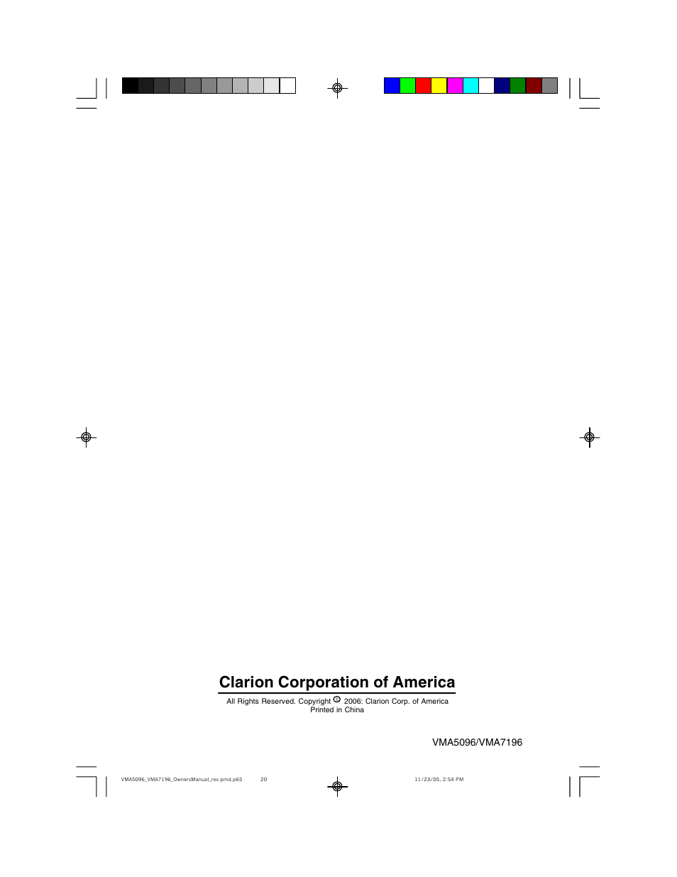 Clarion corporation of america | Clarion VMA7196 User Manual | Page 20 / 20