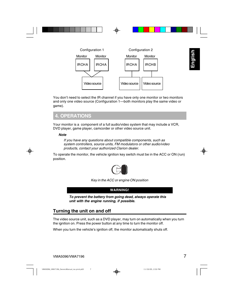 Eng li s h, Operations | Clarion VMA7196 User Manual | Page 7 / 20