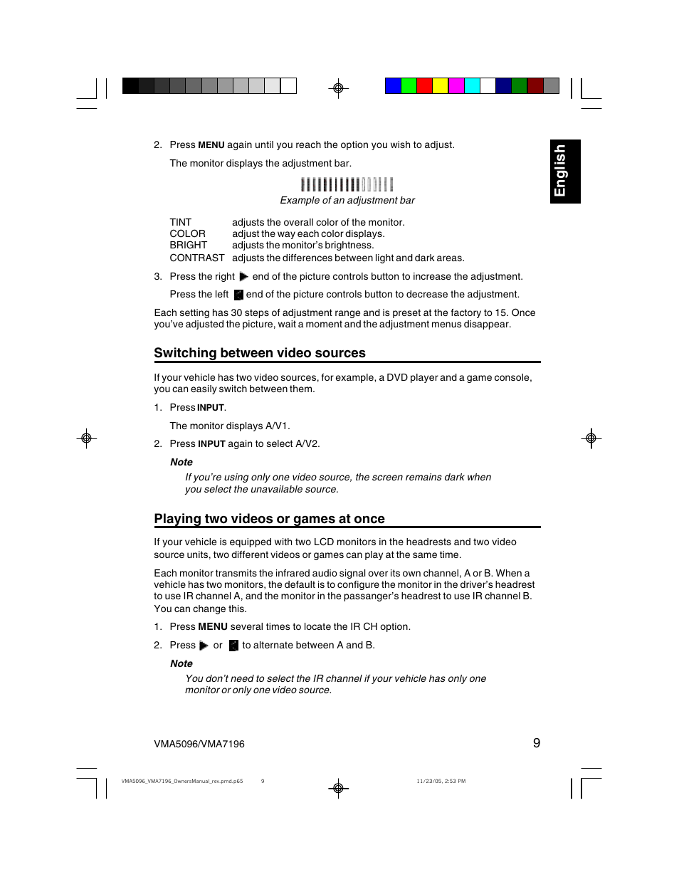 Eng li s h, Switching between video sources, Playing two videos or games at once | Clarion VMA7196 User Manual | Page 9 / 20