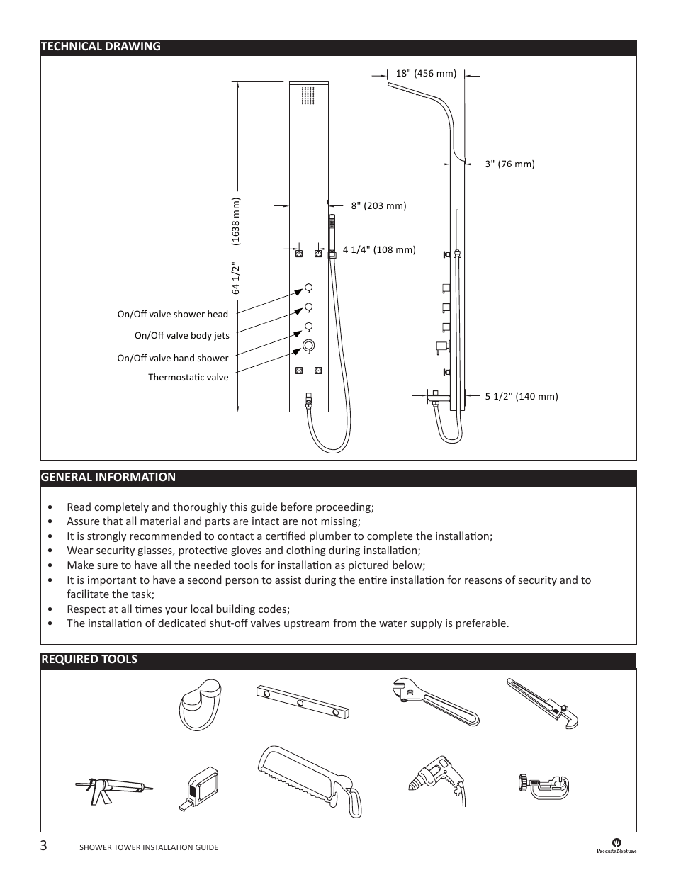 Produits Neptune SHOWER TOWER User Manual | Page 3 / 7