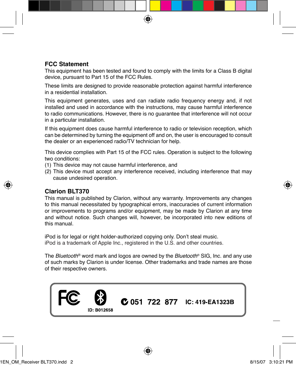 Clarion BLT370 User Manual | Page 2 / 32