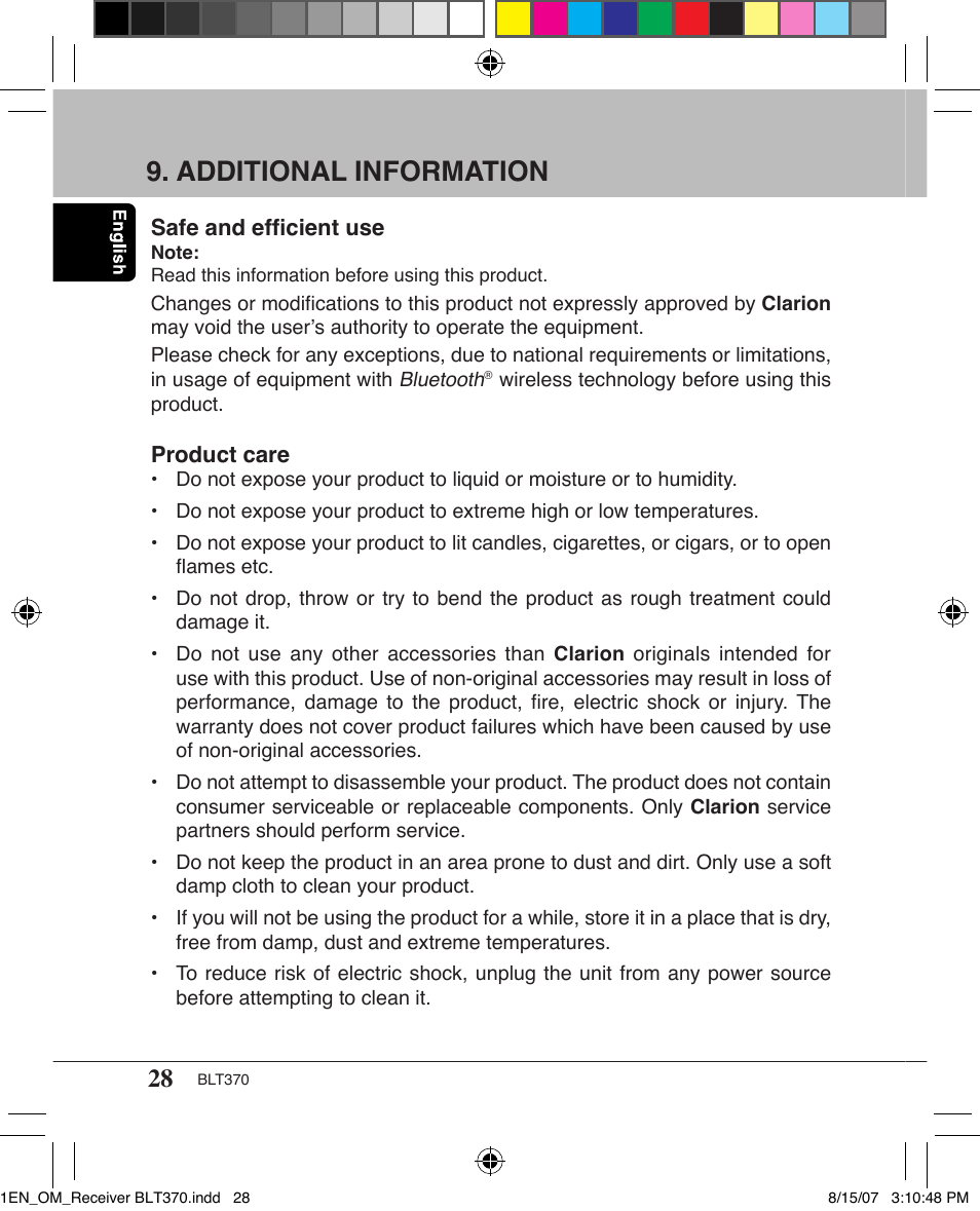 Additional information | Clarion BLT370 User Manual | Page 28 / 32