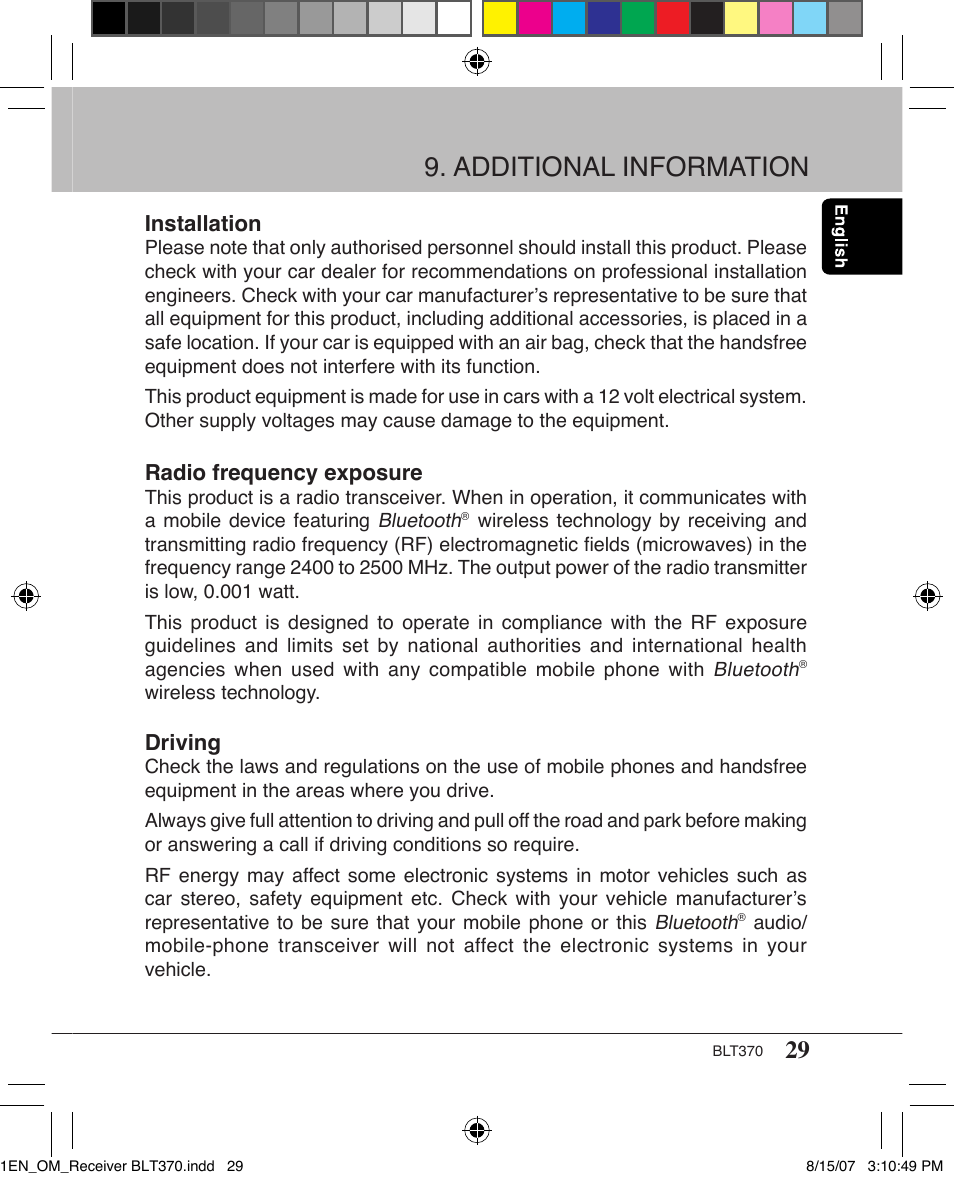 Additional information | Clarion BLT370 User Manual | Page 29 / 32