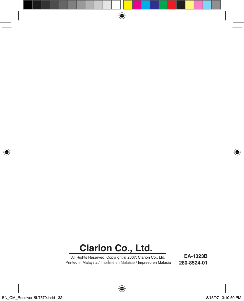 Clarion co., ltd | Clarion BLT370 User Manual | Page 32 / 32