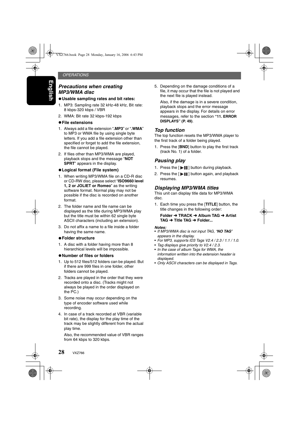 English | Clarion VXZ766 User Manual | Page 28 / 51