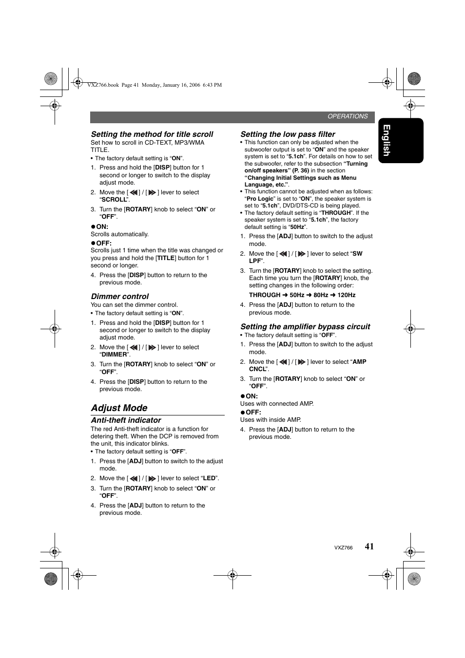 Adjust mode, English | Clarion VXZ766 User Manual | Page 41 / 51