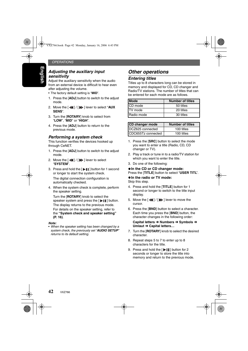 Other operations, English | Clarion VXZ766 User Manual | Page 42 / 51