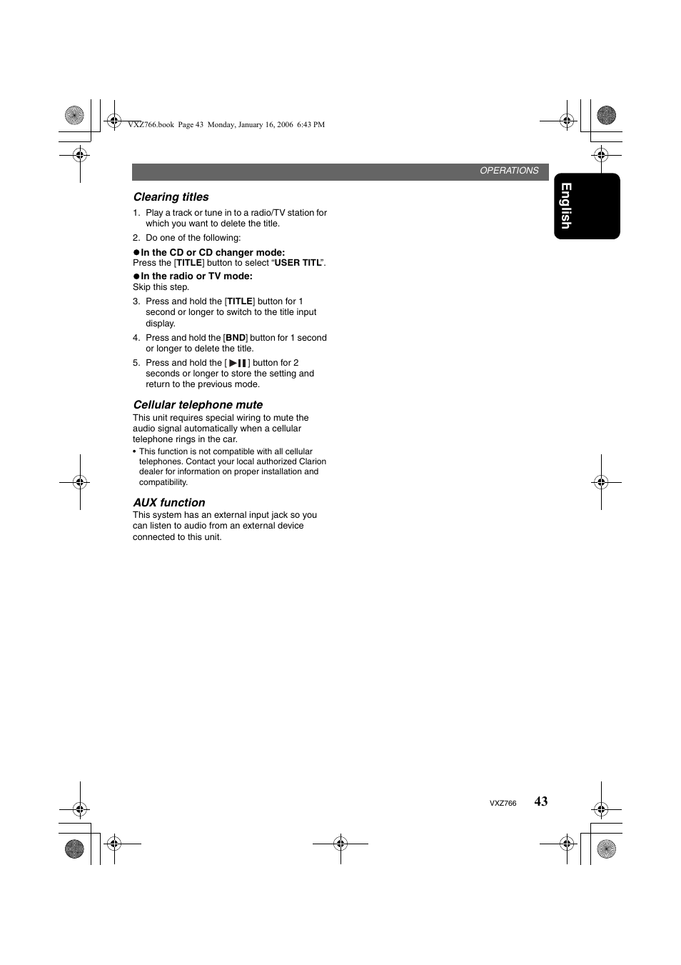 English | Clarion VXZ766 User Manual | Page 43 / 51