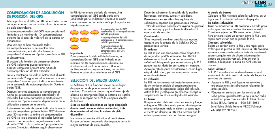 Comprobación de adquisición de posición del gps, Selección del mejor lugar | Kannad Marine SOLO PLB User Manual | Page 18 / 26