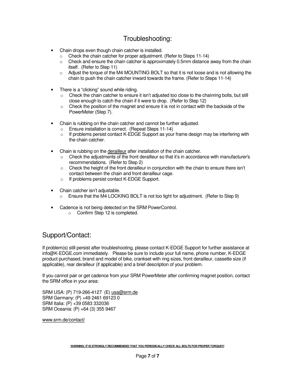 Troubleshooting, Support/contact | K-Edge K13-602 User Manual | Page 7 / 7