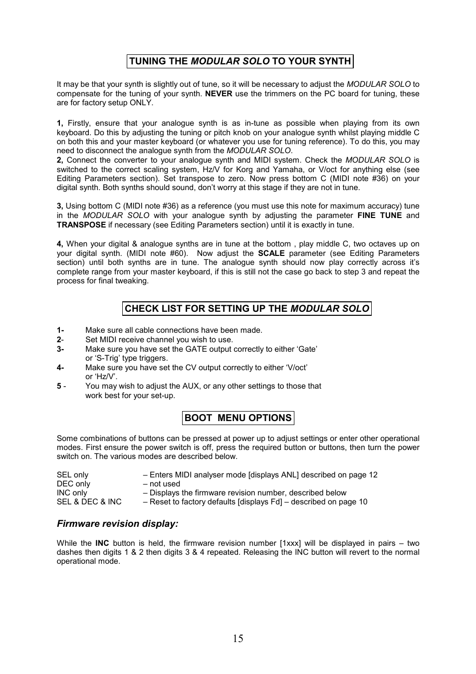 Firmware revision display | Kenton Modular Solo User Manual | Page 15 / 24