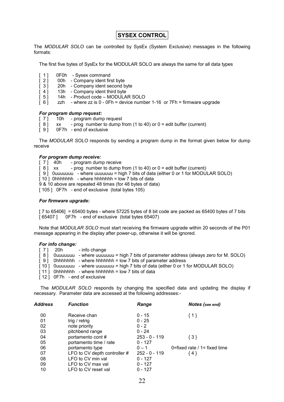 Sysex control | Kenton Modular Solo User Manual | Page 22 / 24