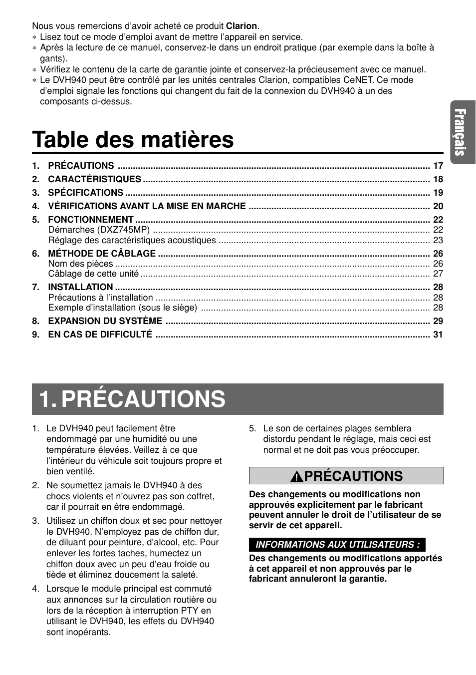 Clarion DVH940N User Manual | Page 18 / 65