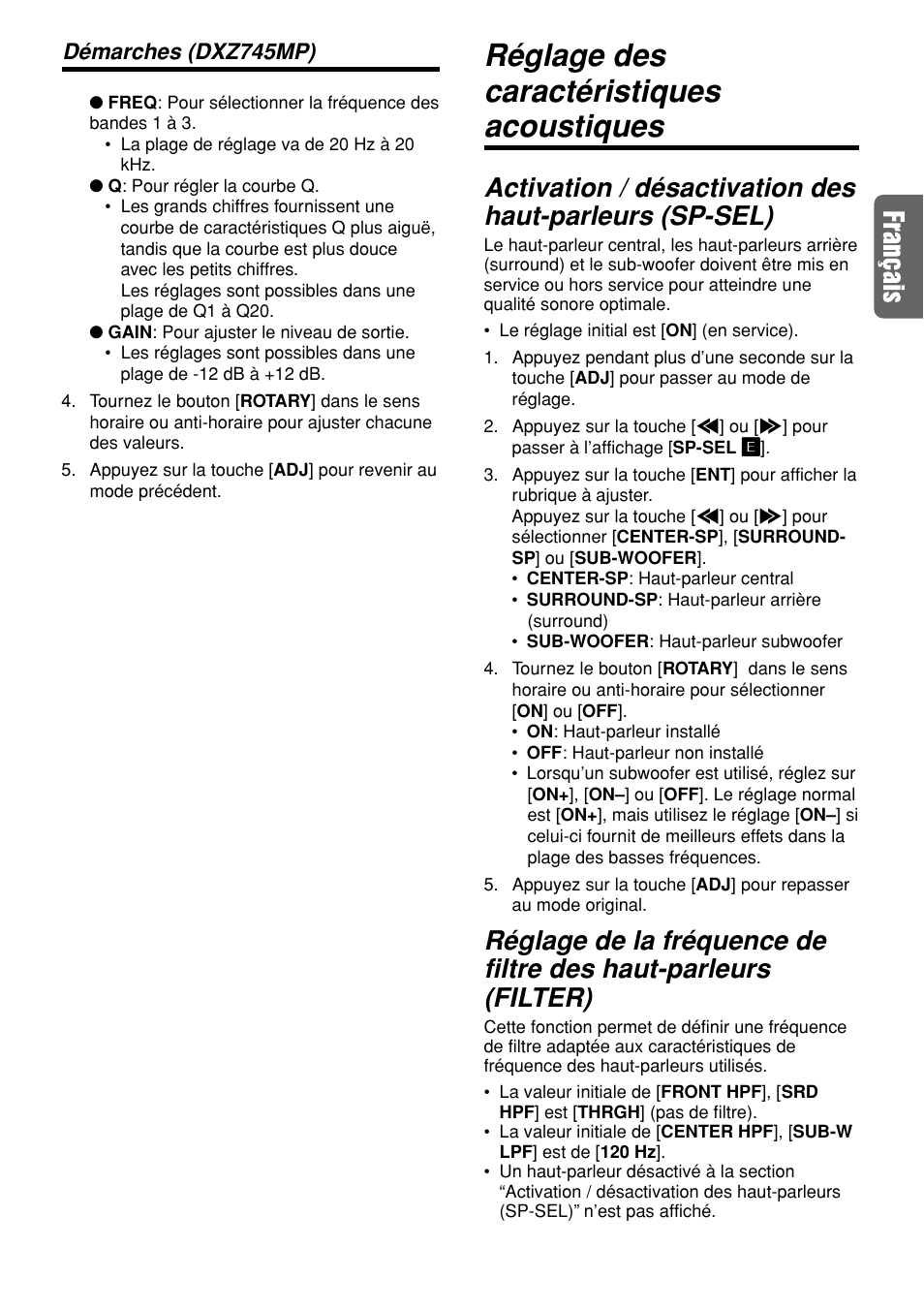 Réglage des caractéristiques acoustiques, Démarches (dxz745mp) | Clarion DVH940N User Manual | Page 24 / 65