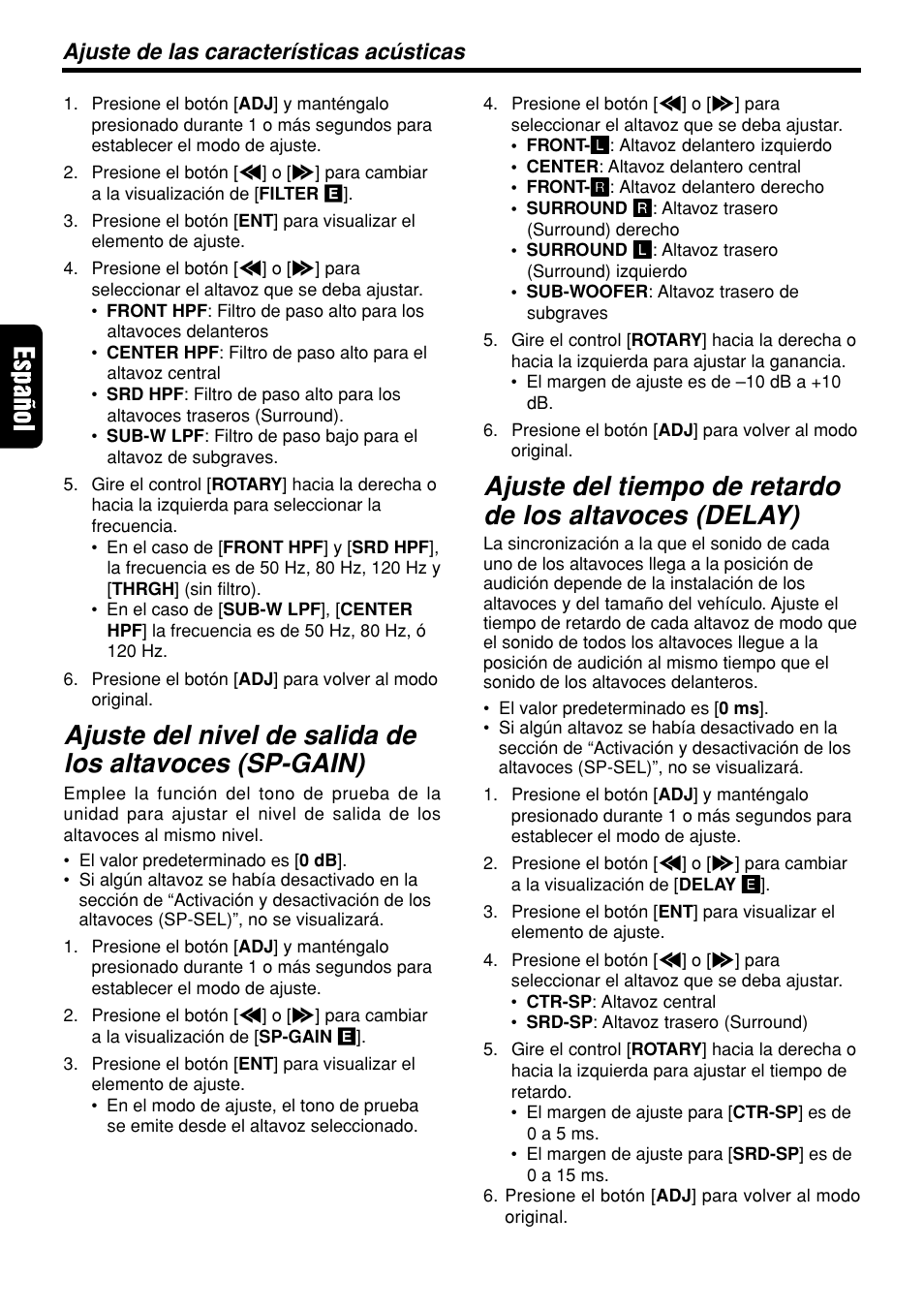 Ajuste de las características acústicas | Clarion DVH940N User Manual | Page 42 / 65