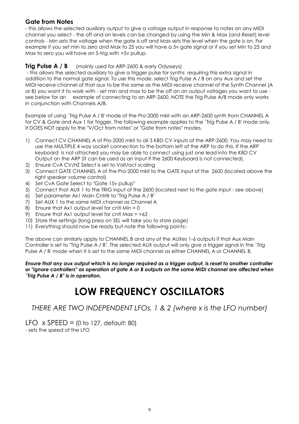 Low frequency oscillators, Lfo x speed | Kenton Pro-2000 MkII User Manual | Page 10 / 21