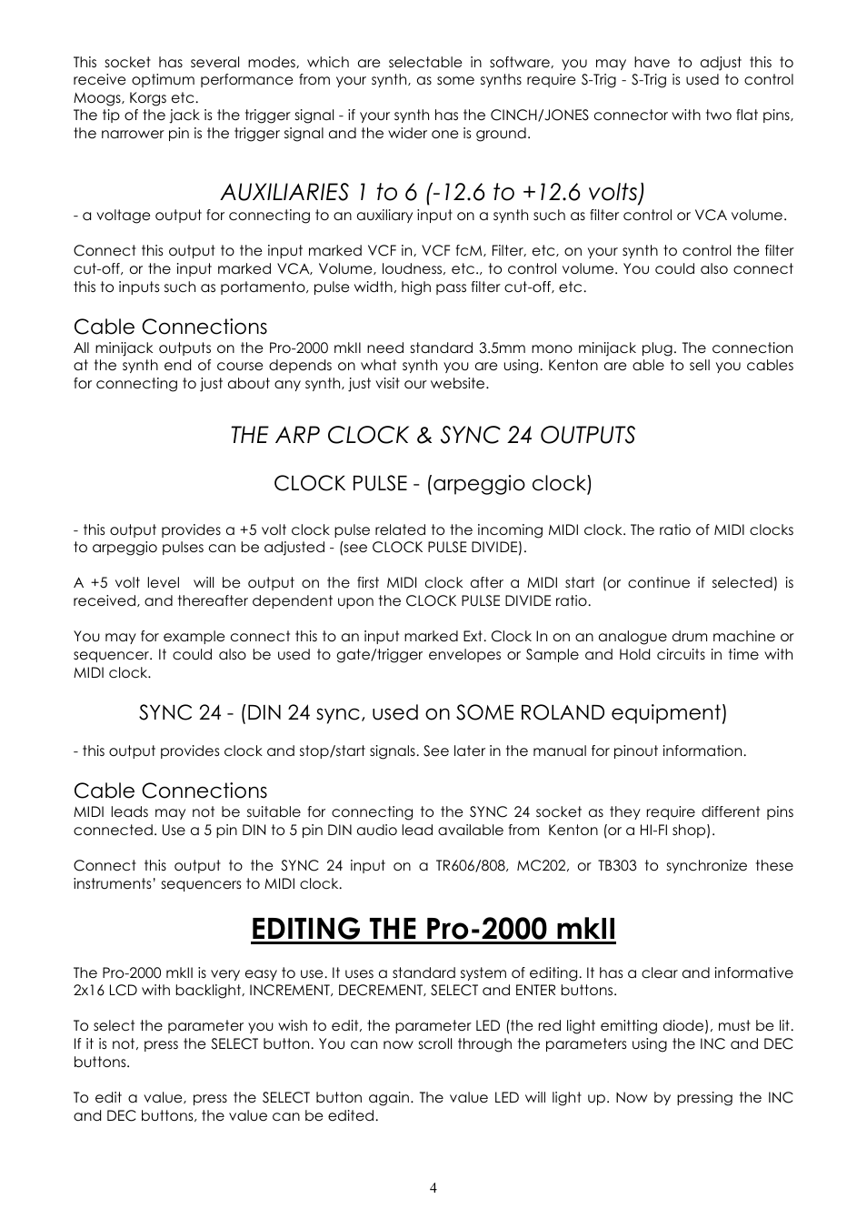 Editing the pro-2000 mkii, The arp clock & sync 24 outputs | Kenton Pro-2000 MkII User Manual | Page 5 / 21