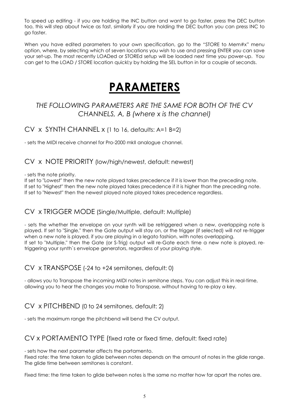 Parameters | Kenton Pro-2000 MkII User Manual | Page 6 / 21