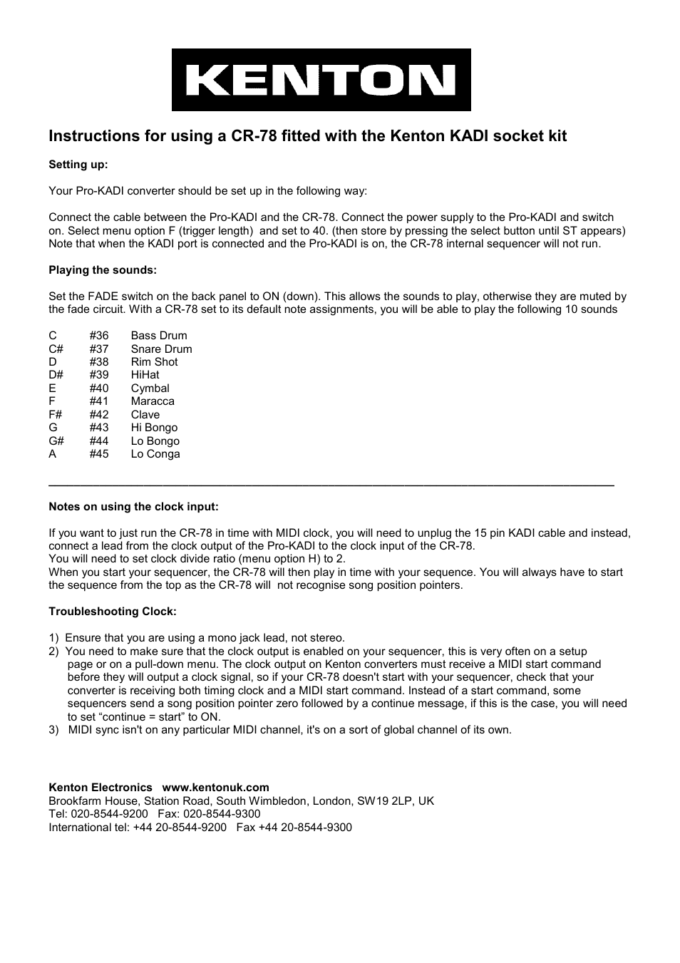 Kenton KADI Port User Manual | 1 page