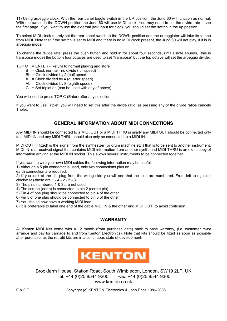 Kenton Roland Juno 60 User Manual | Page 4 / 4
