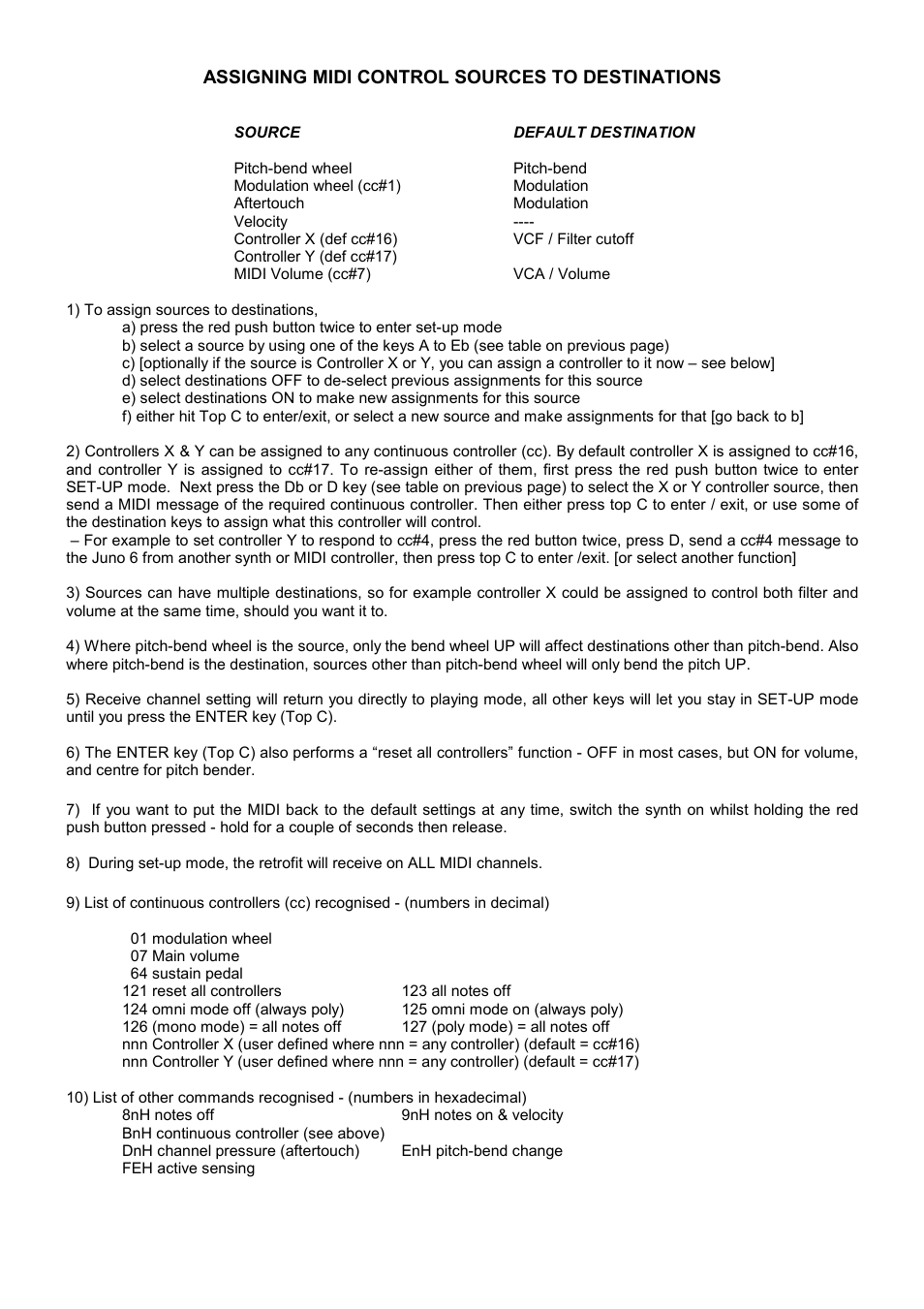 Assigning midi control sources to destinations | Kenton Juno-6 (from March 06) User Manual | Page 3 / 4