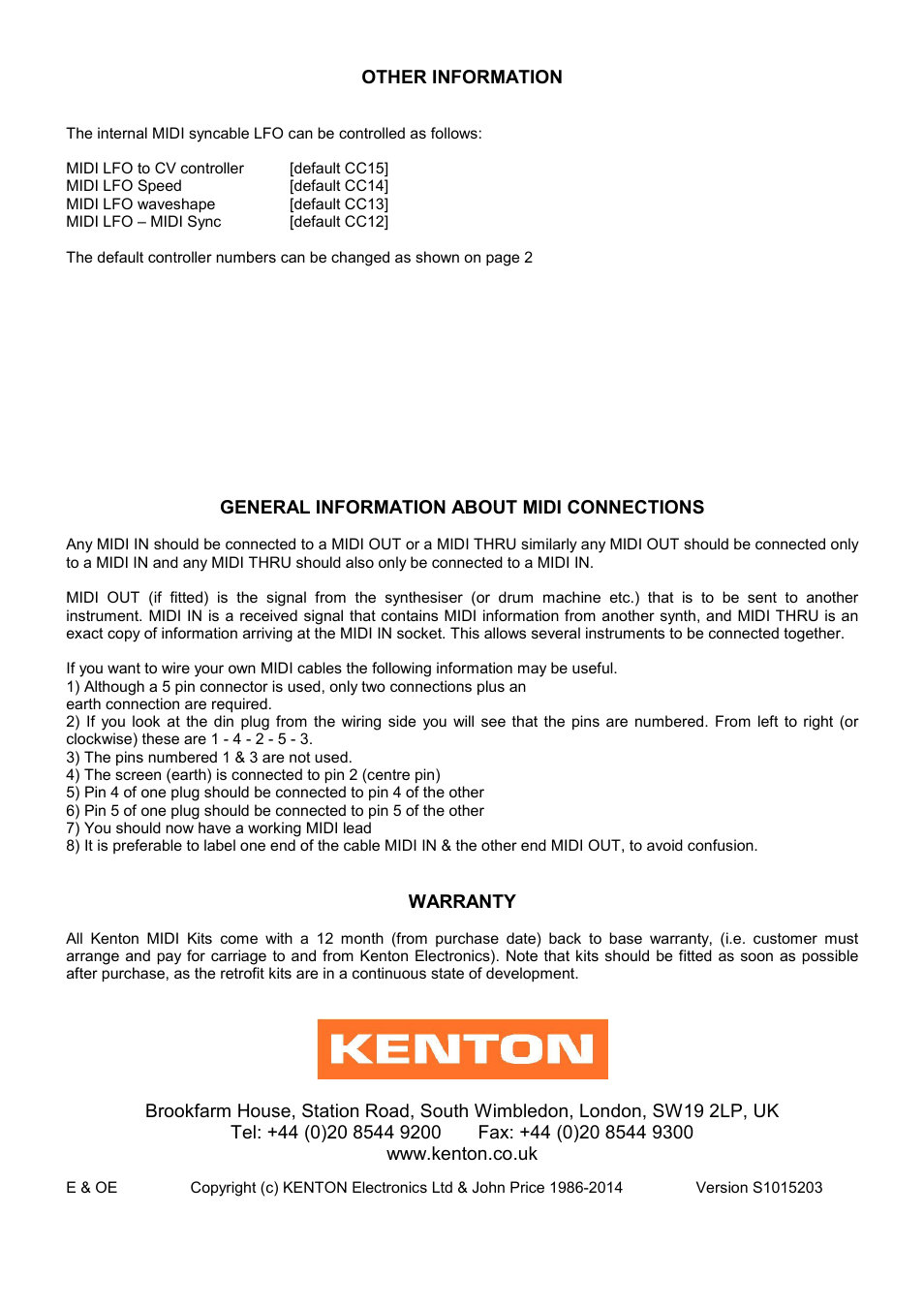 Kenton SH-101 User Manual | Page 4 / 4