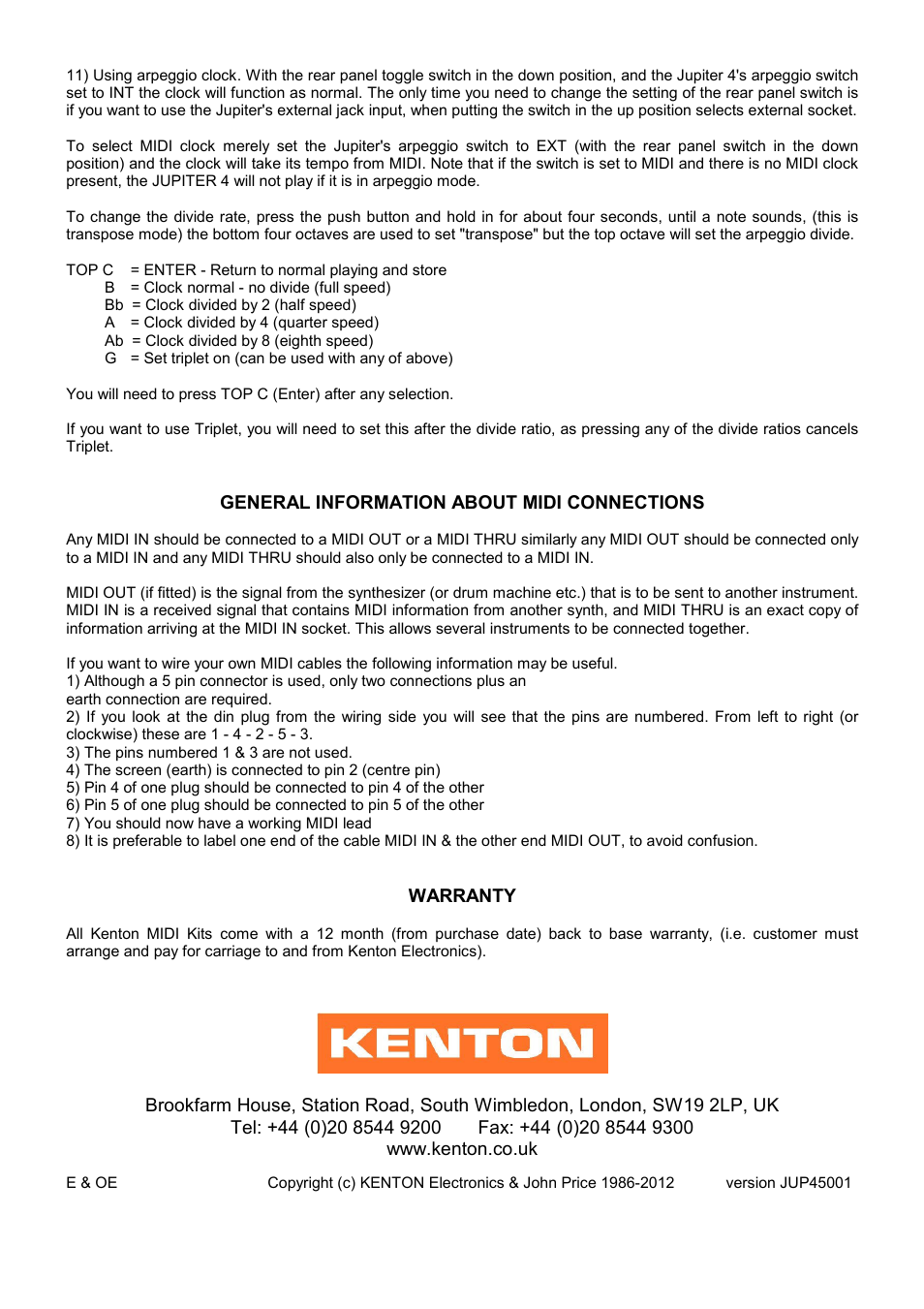 Kenton Jupiter-4 User Manual | Page 4 / 4