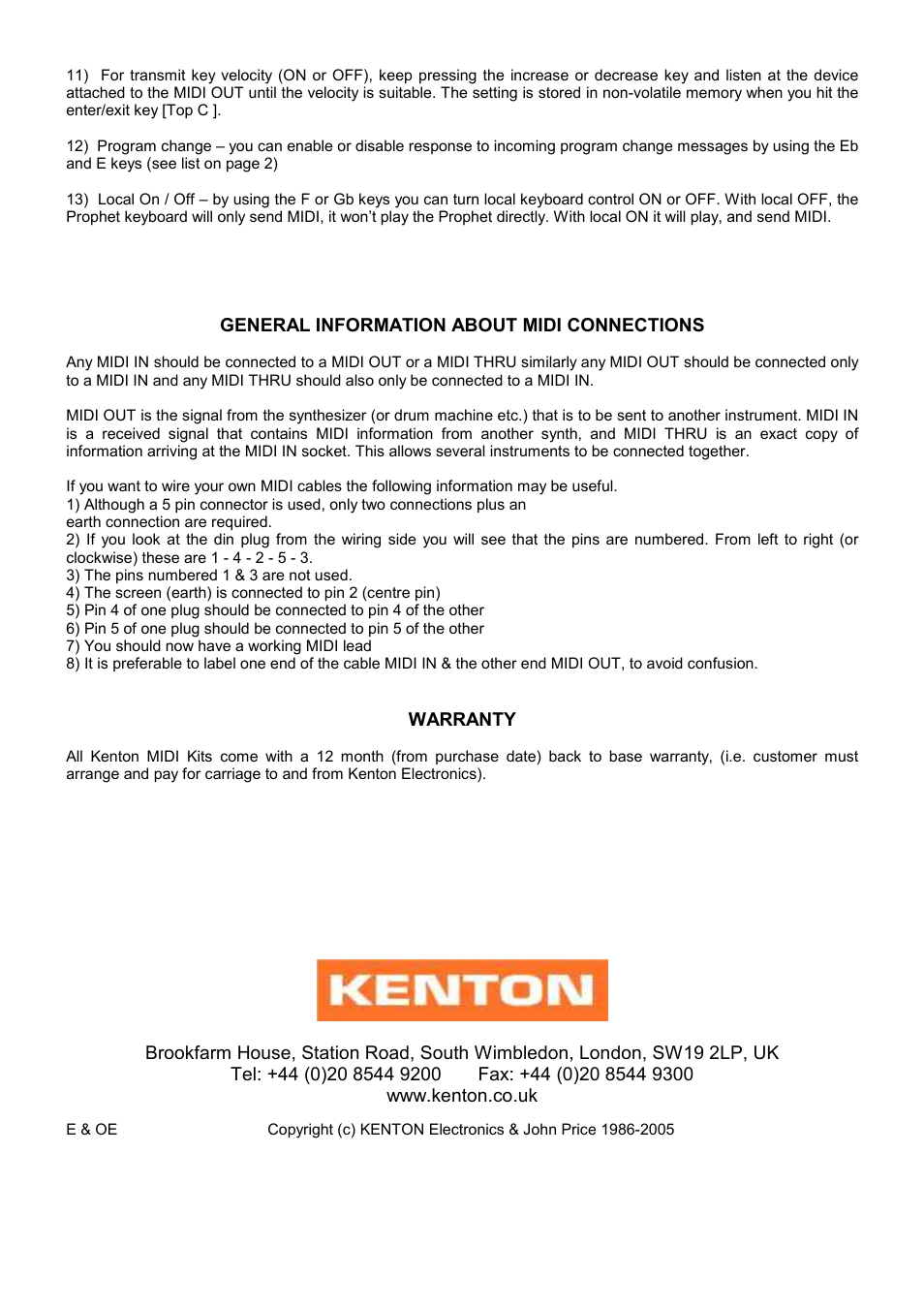 Kenton Prophet V (after Feb 05) User Manual | Page 4 / 4