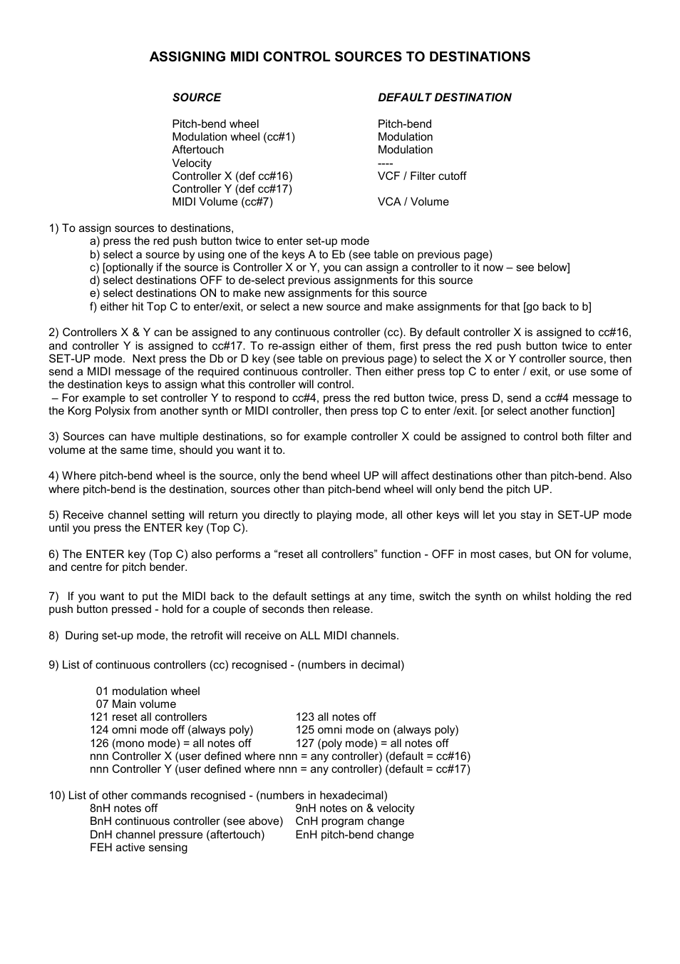 Assigning midi control sources to destinations | Kenton Korg Polysix User Manual | Page 3 / 4