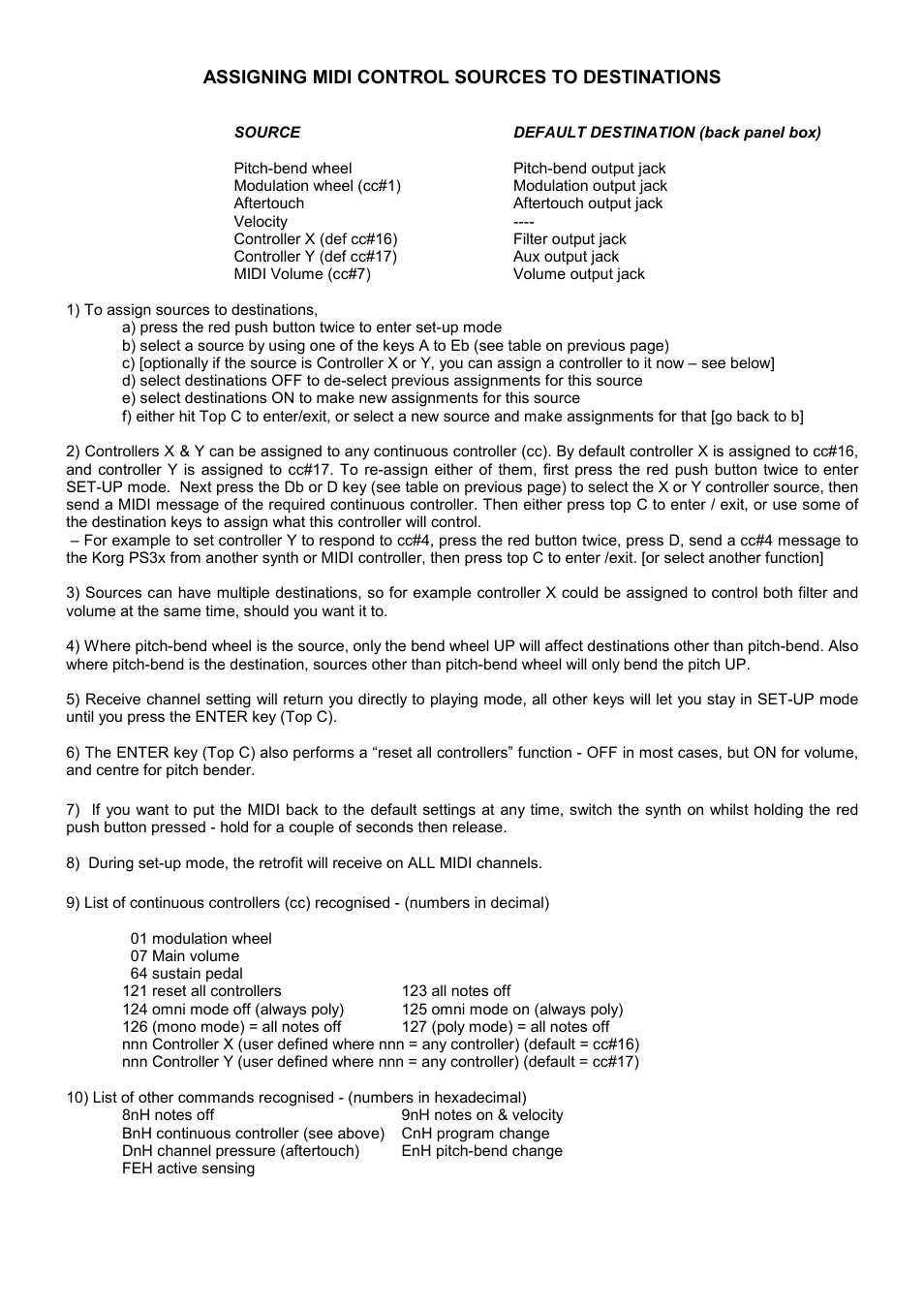 Assigning midi control sources to destinations | Kenton PS-3300 Korg User Manual | Page 3 / 4