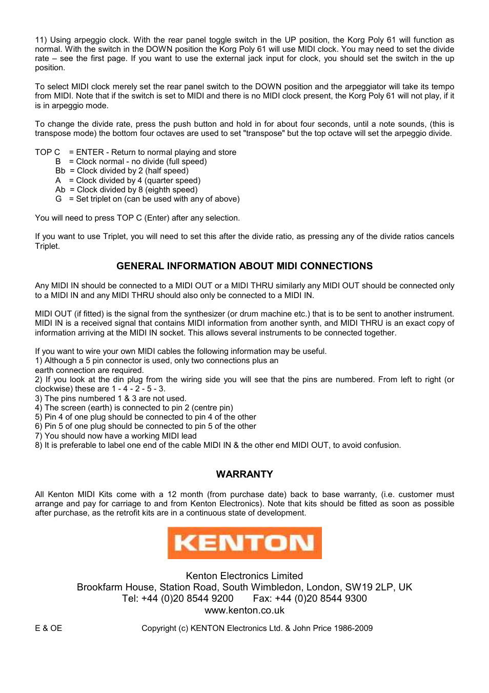 Kenton Korg Poly-61 User Manual | Page 4 / 4