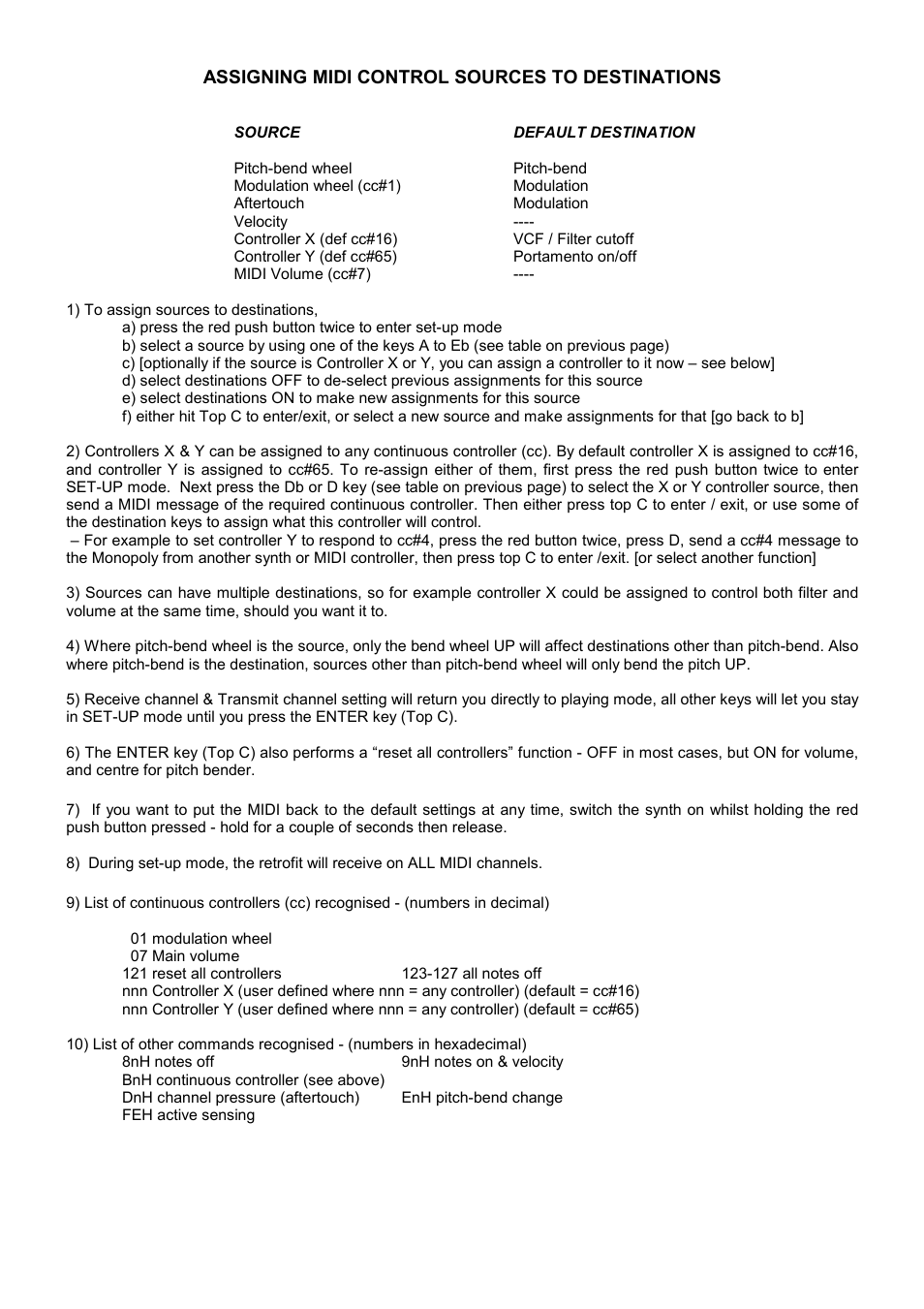 Assigning midi control sources to destinations | Kenton Korg Monopoly User Manual | Page 3 / 4