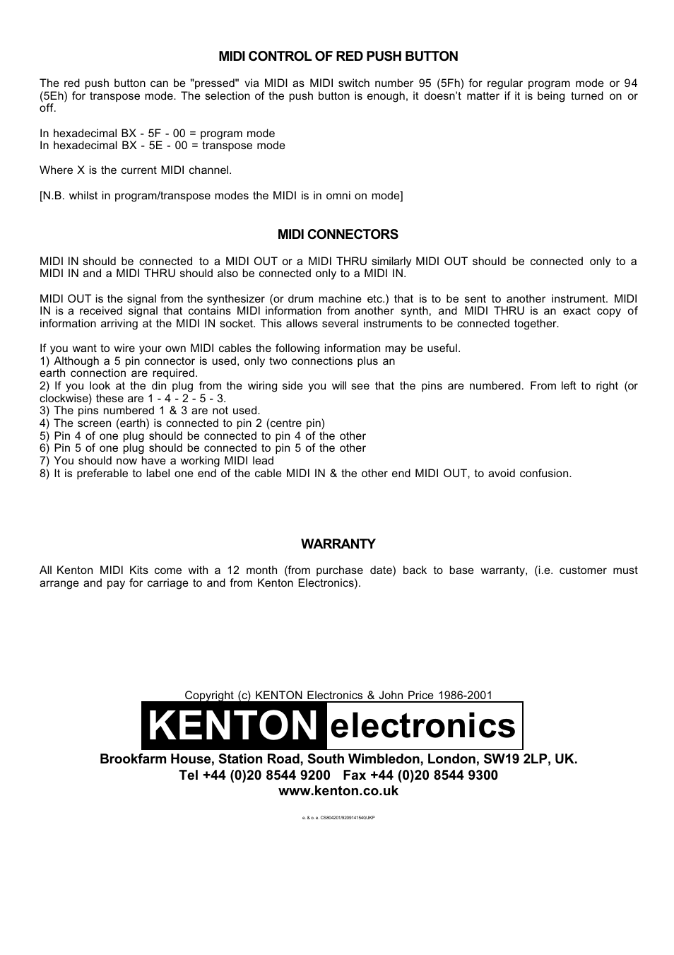 Kenton, Electronics | Kenton CS 80 Yamaha User Manual | Page 4 / 4