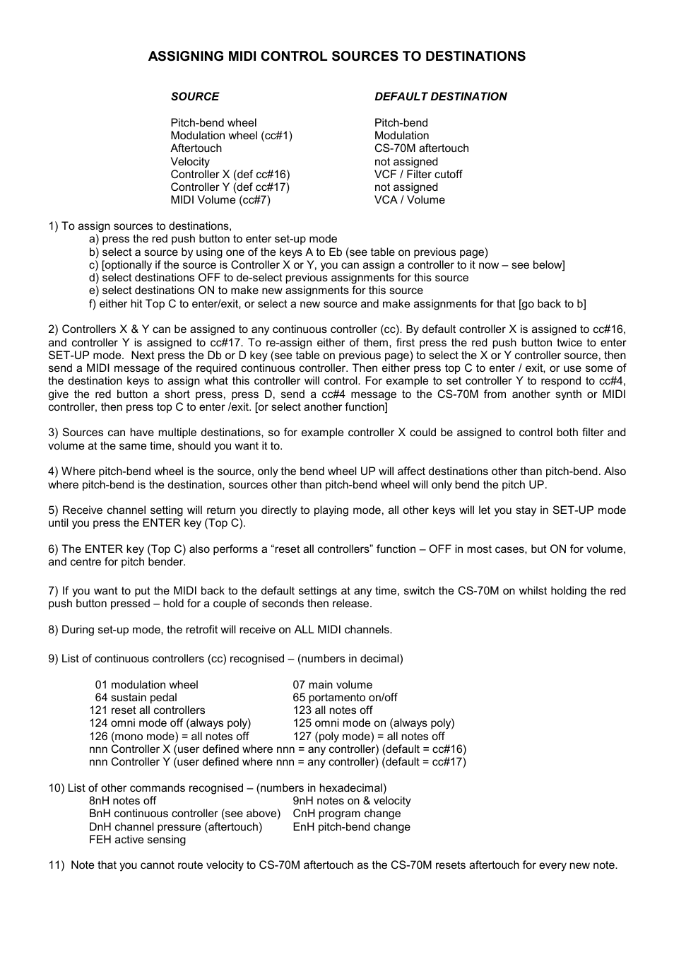 Assigning midi control sources to destinations | Kenton CS-70M Yamaha User Manual | Page 3 / 4