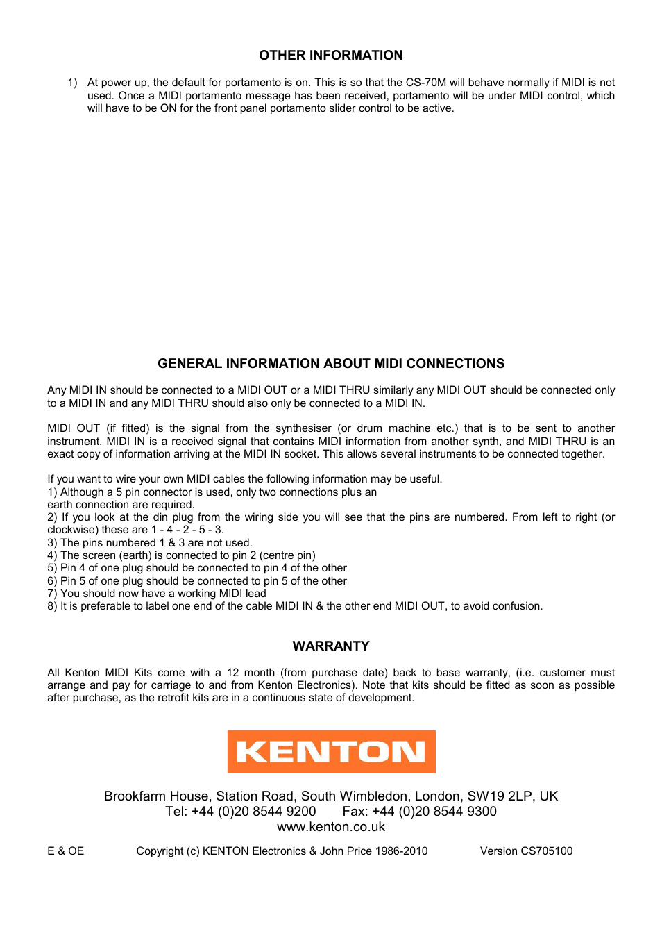 Kenton CS-70M Yamaha User Manual | Page 4 / 4