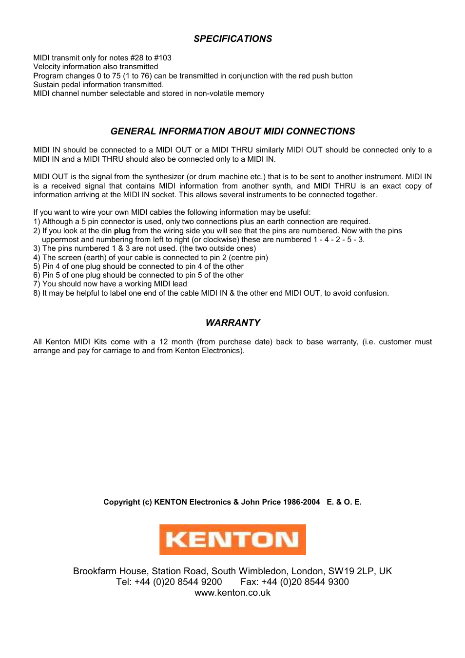 Kenton YP-40 (after Nov 04) User Manual | Page 3 / 3