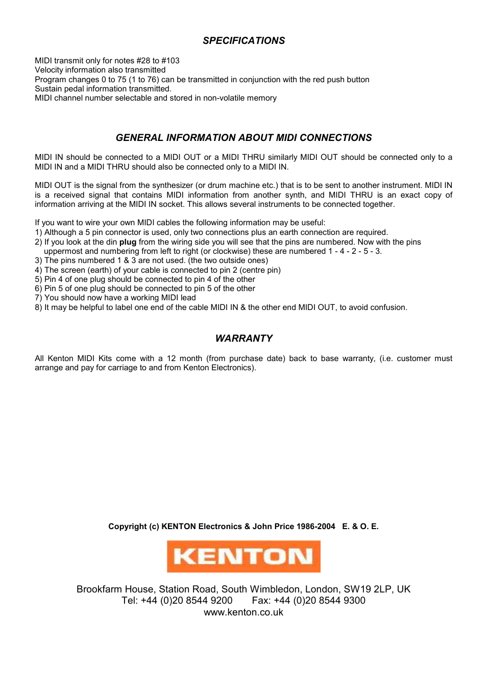 Kenton PF-10 (after Nov 04) User Manual | Page 3 / 3