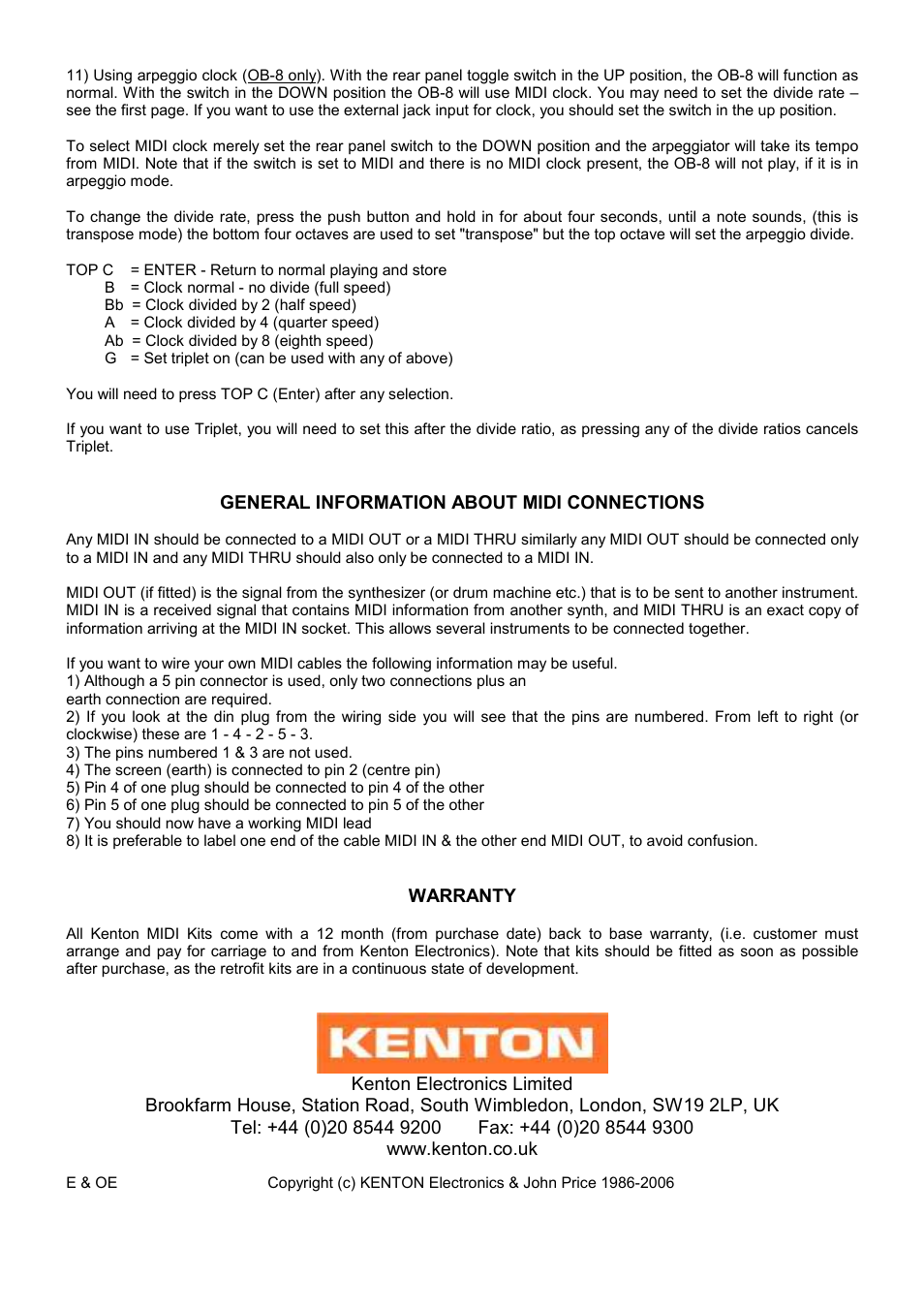 Kenton OB-8 Oberheim User Manual | Page 4 / 4