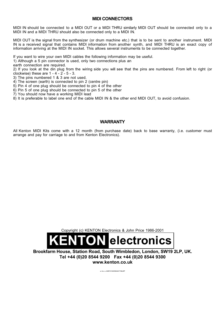 Kenton, Electronics | Kenton Odyssey ARP User Manual | Page 4 / 4