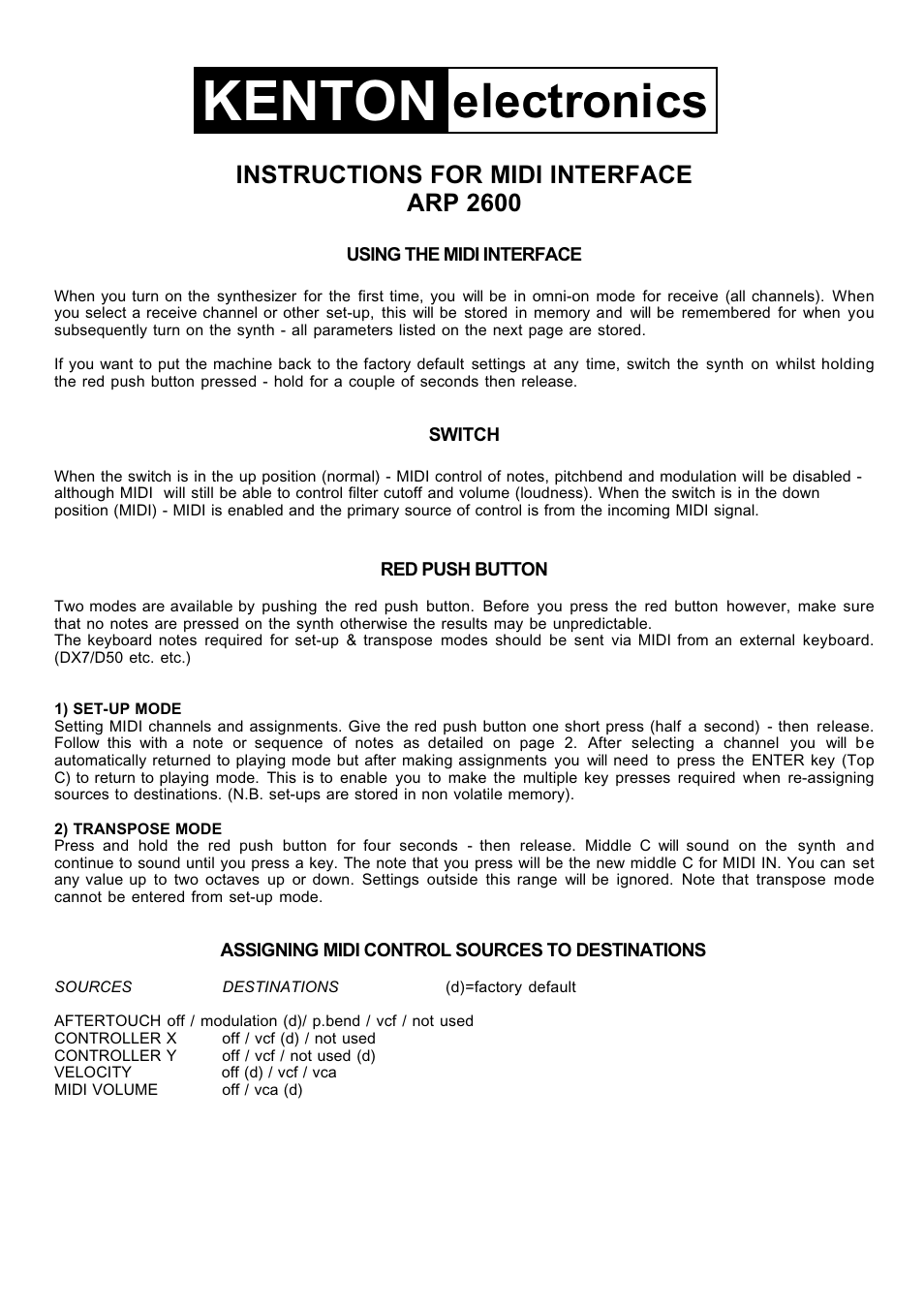 Kenton 2600 ARP User Manual | 4 pages