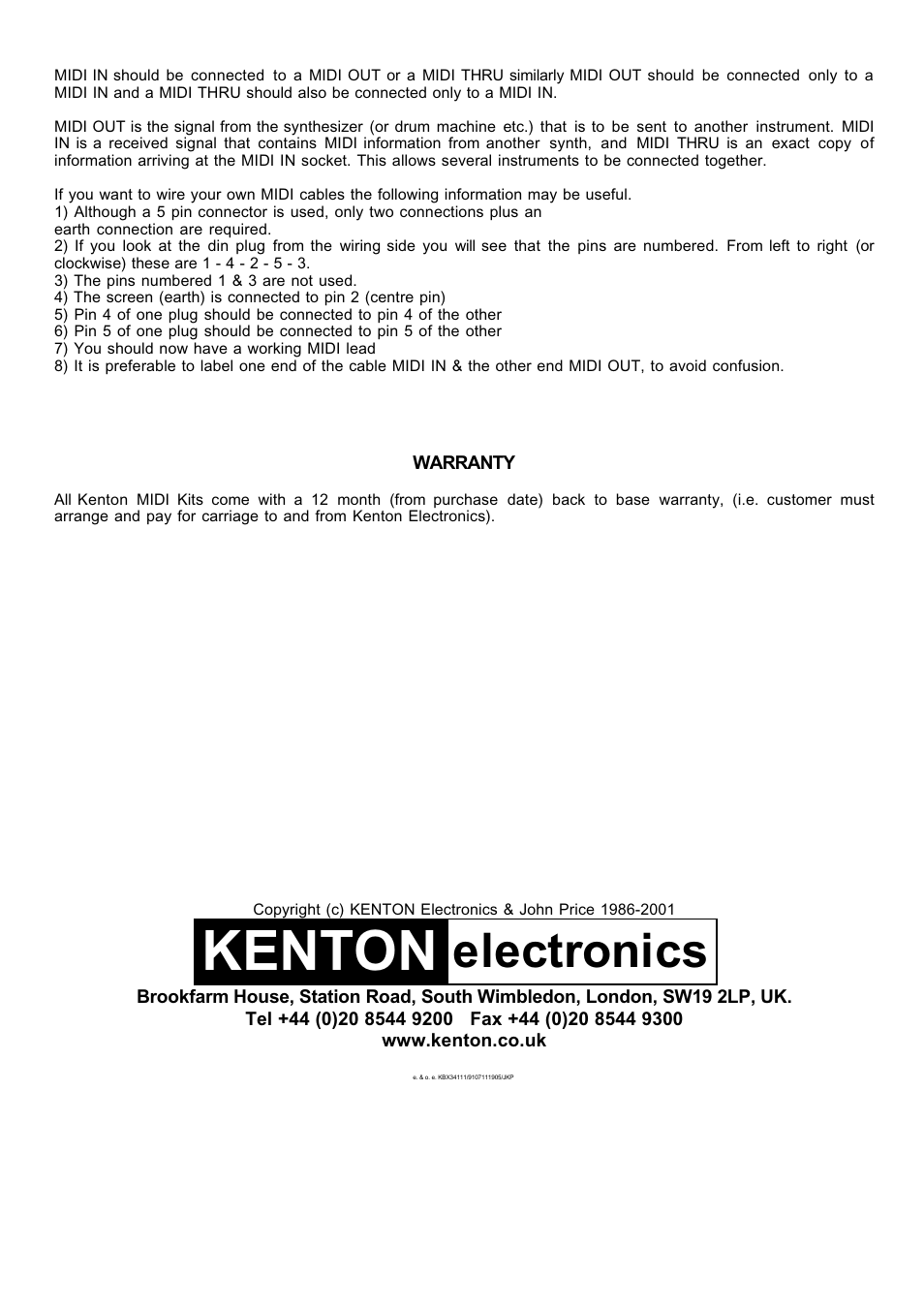 Kenton, Electronics | Kenton BX-3 User Manual | Page 4 / 4