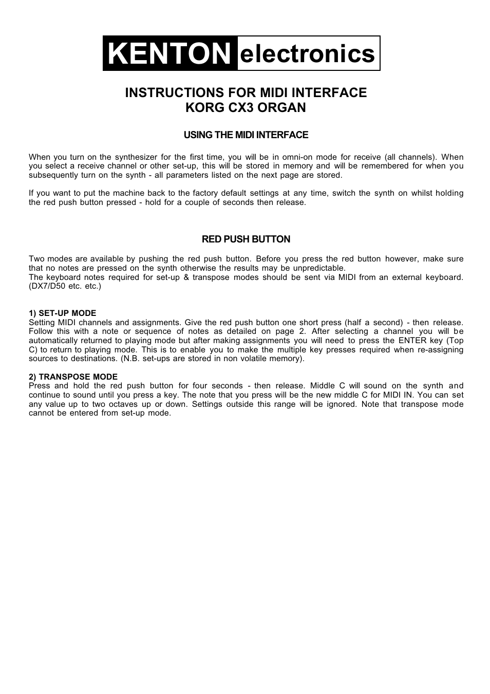 Kenton CX-3 User Manual | 4 pages