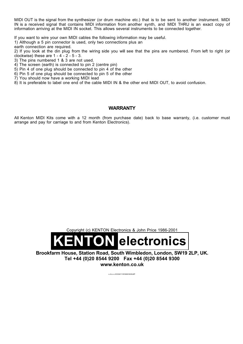 Kenton, Electronics | Kenton CX-3 User Manual | Page 4 / 4