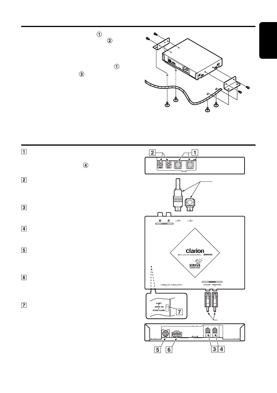 Installation example, Connection example and identification of parts, 11 english | Installing the unit under the driver’s seat) | Clarion DSH920S User Manual | Page 11 / 16