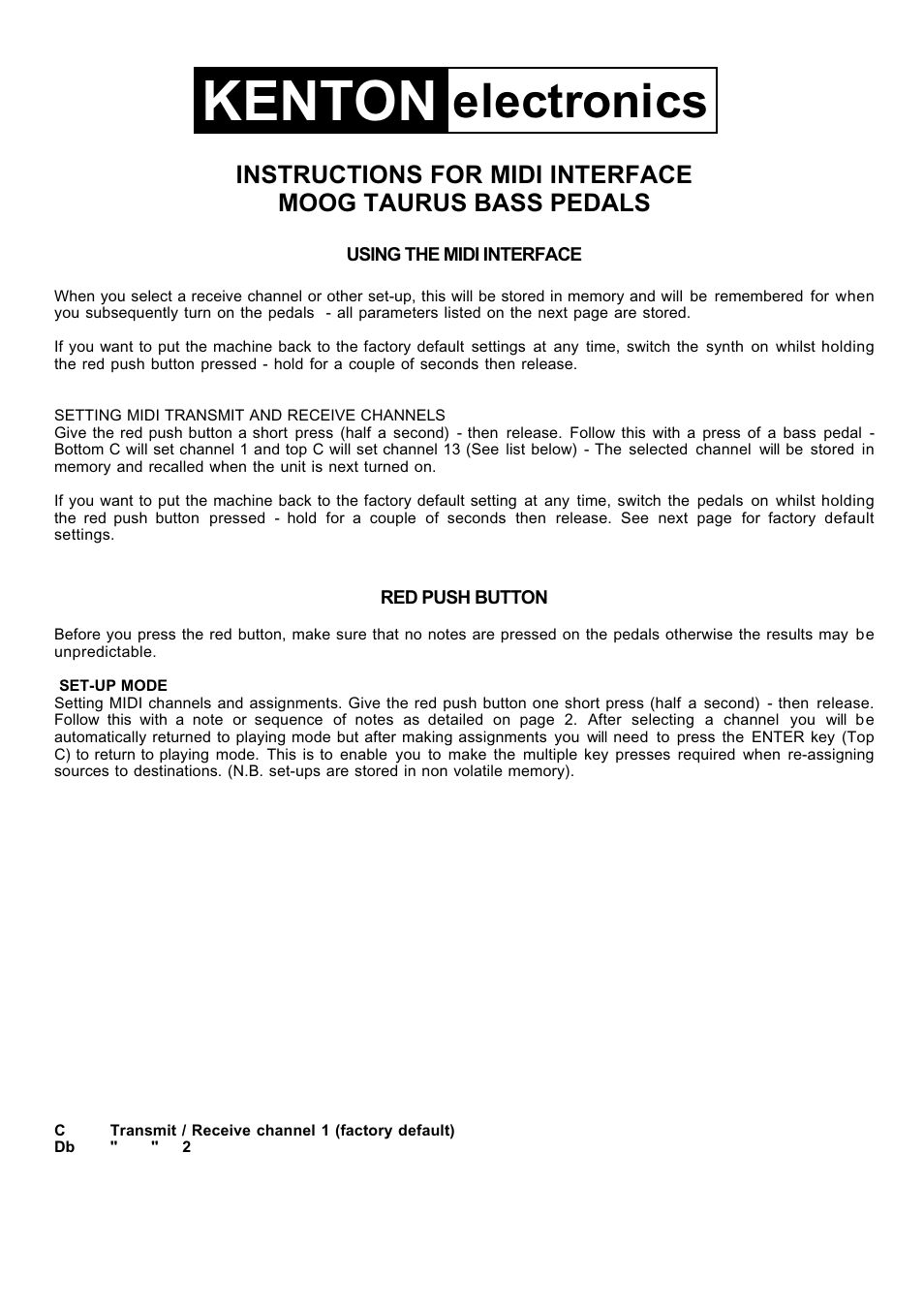 Kenton Taurus Bass Pedals User Manual | 3 pages