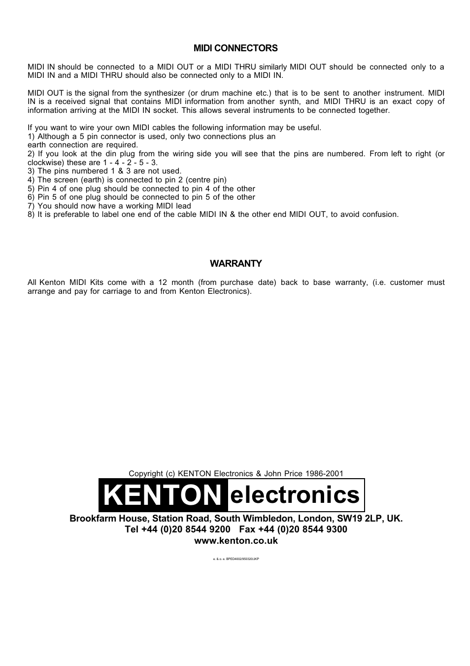 Kenton, Electronics | Kenton Taurus Bass Pedals User Manual | Page 3 / 3