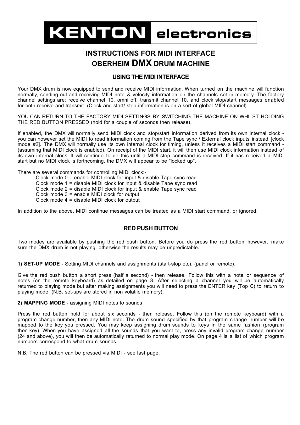 Kenton DMX Oberheim User Manual | 5 pages