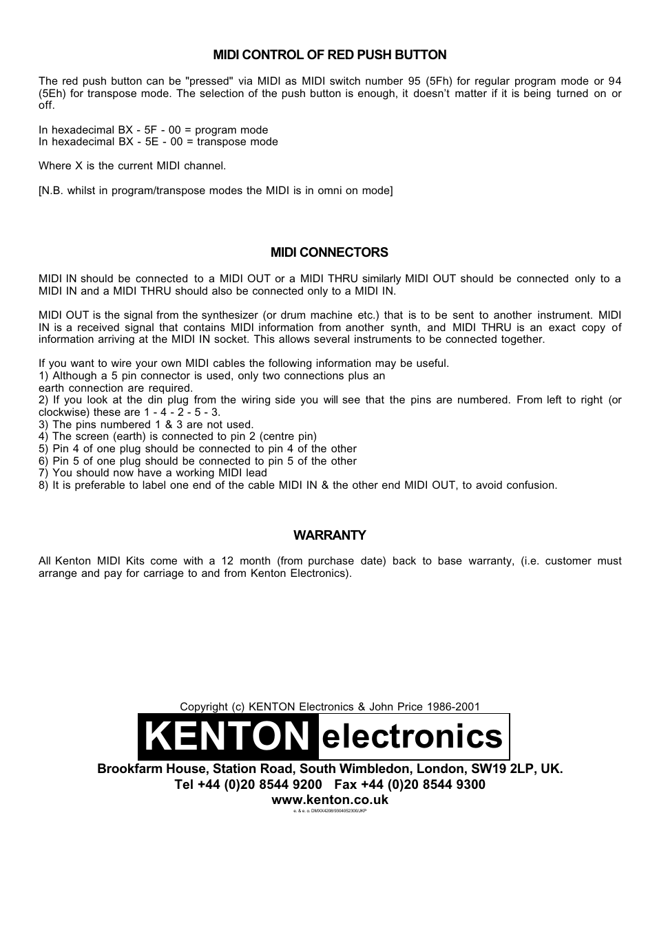 Kenton, Electronics | Kenton DMX Oberheim User Manual | Page 5 / 5