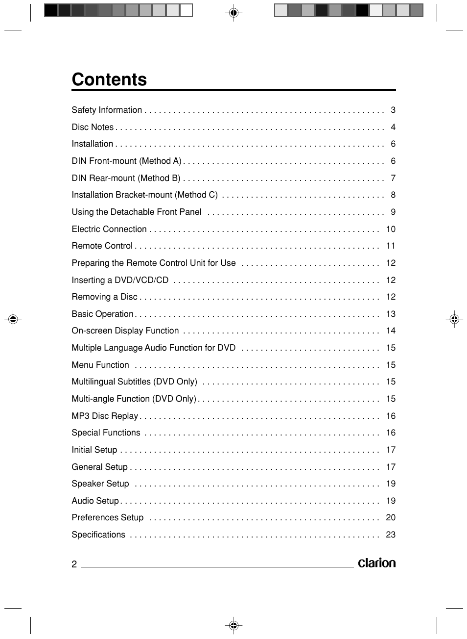 Clarion VS738 User Manual | Page 3 / 24
